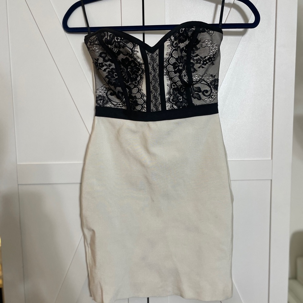 Forever 21 Black and Cream Strapless Dress - Picture 2 of 4